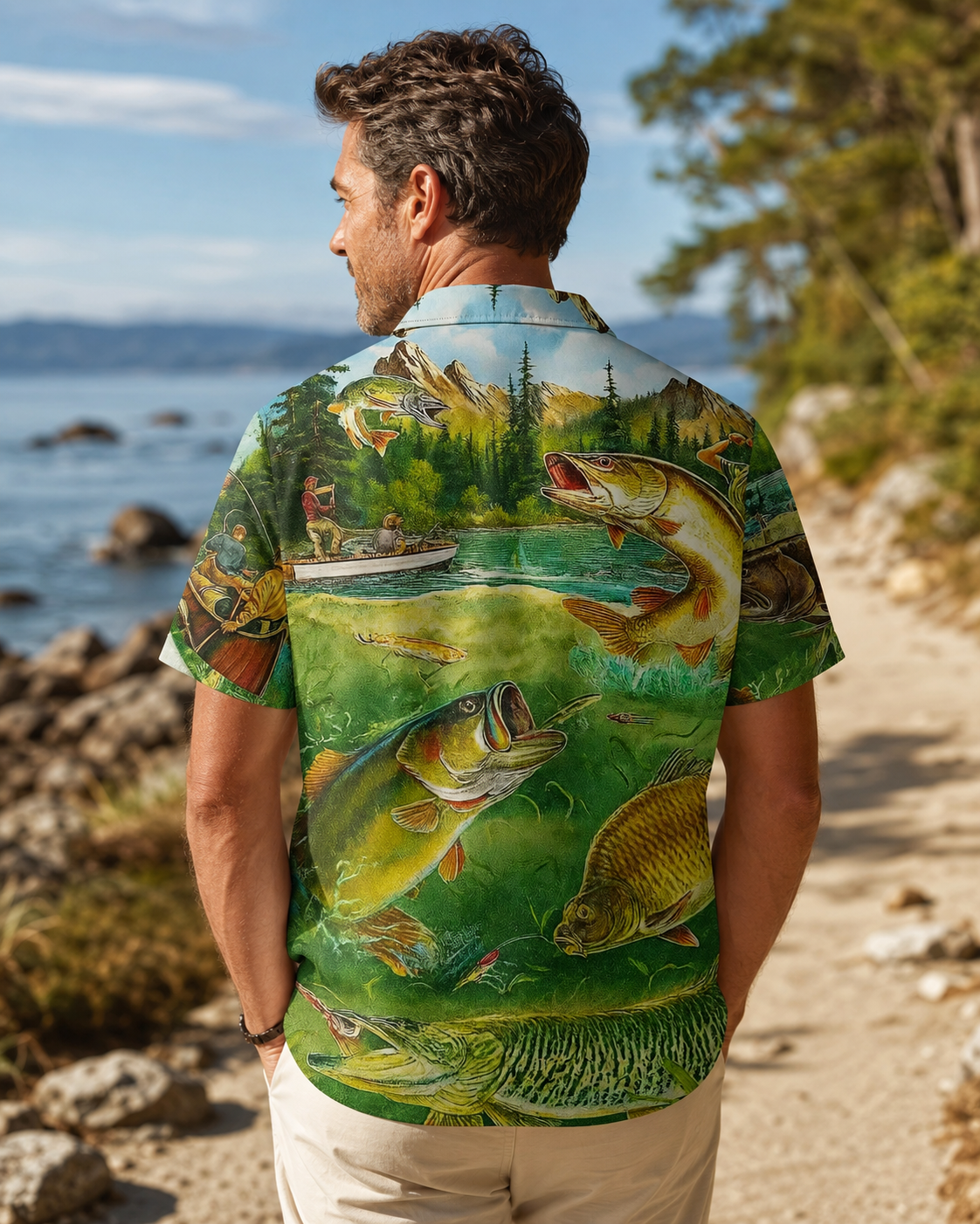 Men's Vintage Lake Fishing Hawaiian Shirt | Short Sleeve Shirt