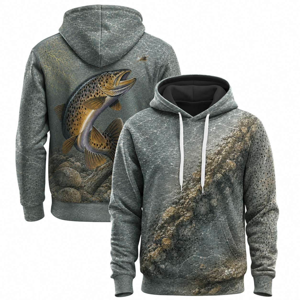 Brown Trout Fly Fishing 3D Hoodie – Angler Gift for Men