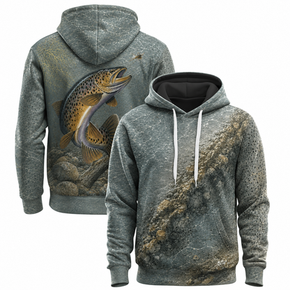 Brown Trout Fly Fishing 3D Hoodie – Angler Gift for Men