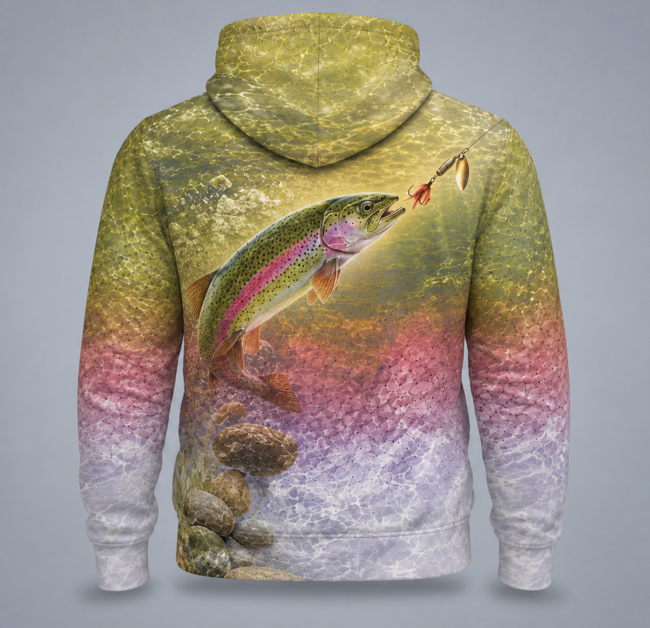 Rainbow Trout 3D Fishing Hoodie – Pink Angler Gift for Men