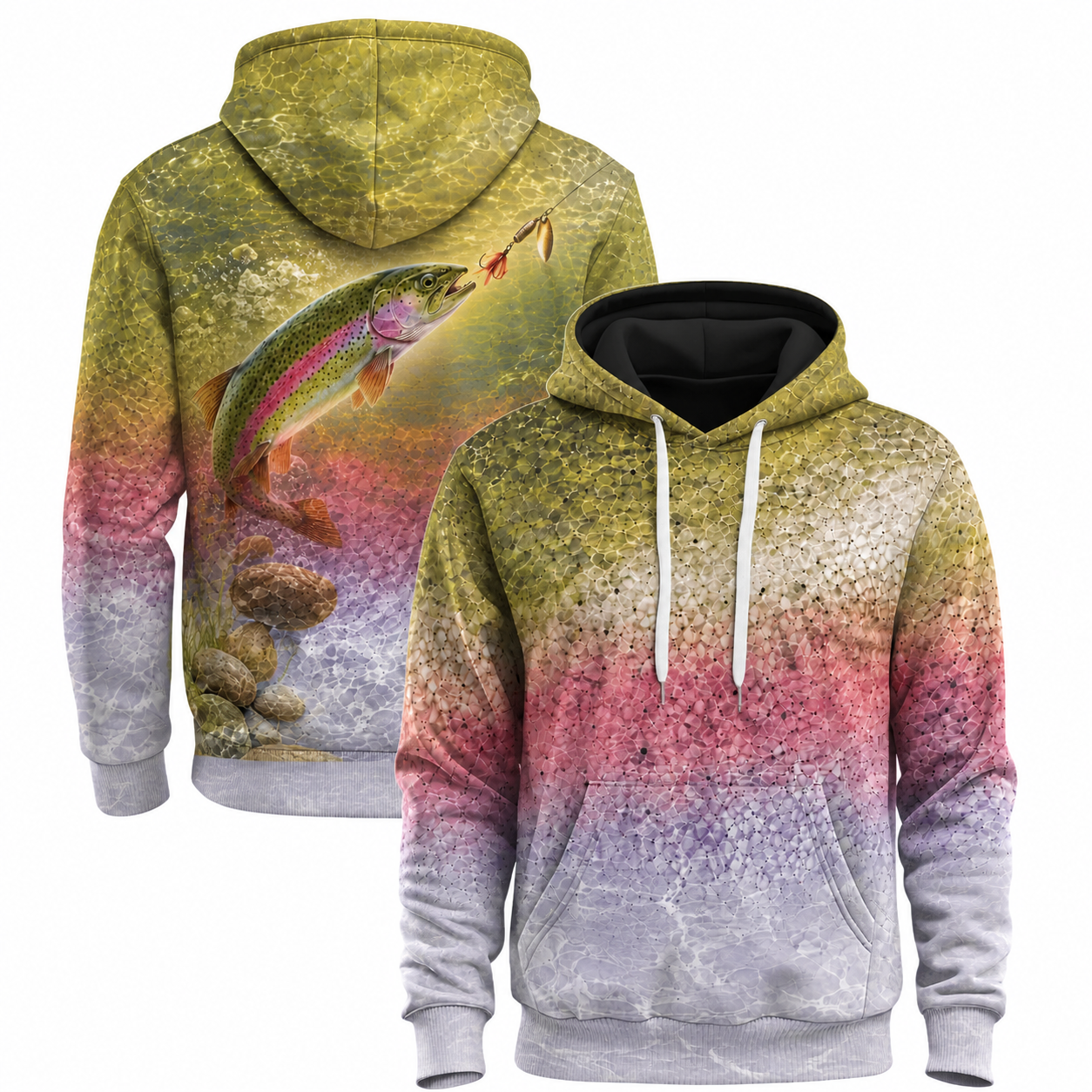 Rainbow Trout 3D Fishing Hoodie – Pink Angler Gift for Men