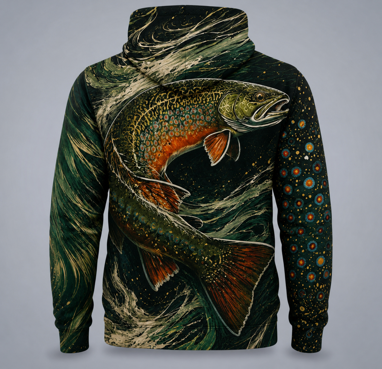 Brook Trout Art 3D Fishing Hoodie – Green Angler Gift