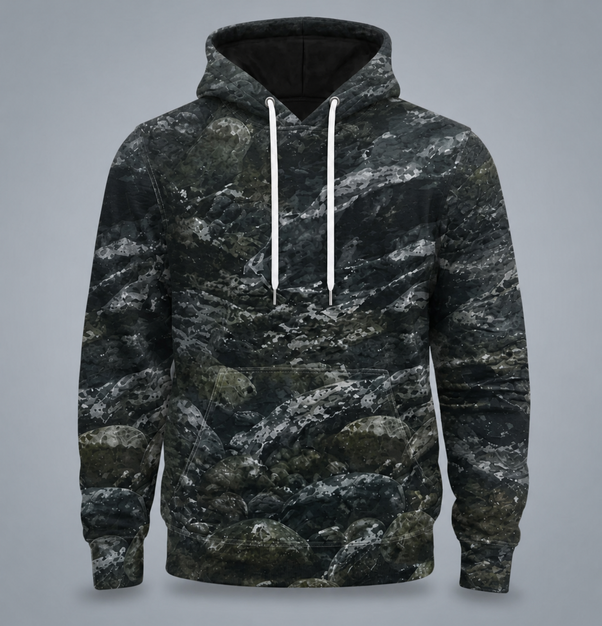 Rainbow Trout 3D Fishing Hoodie – Dark Camo Angler Gift