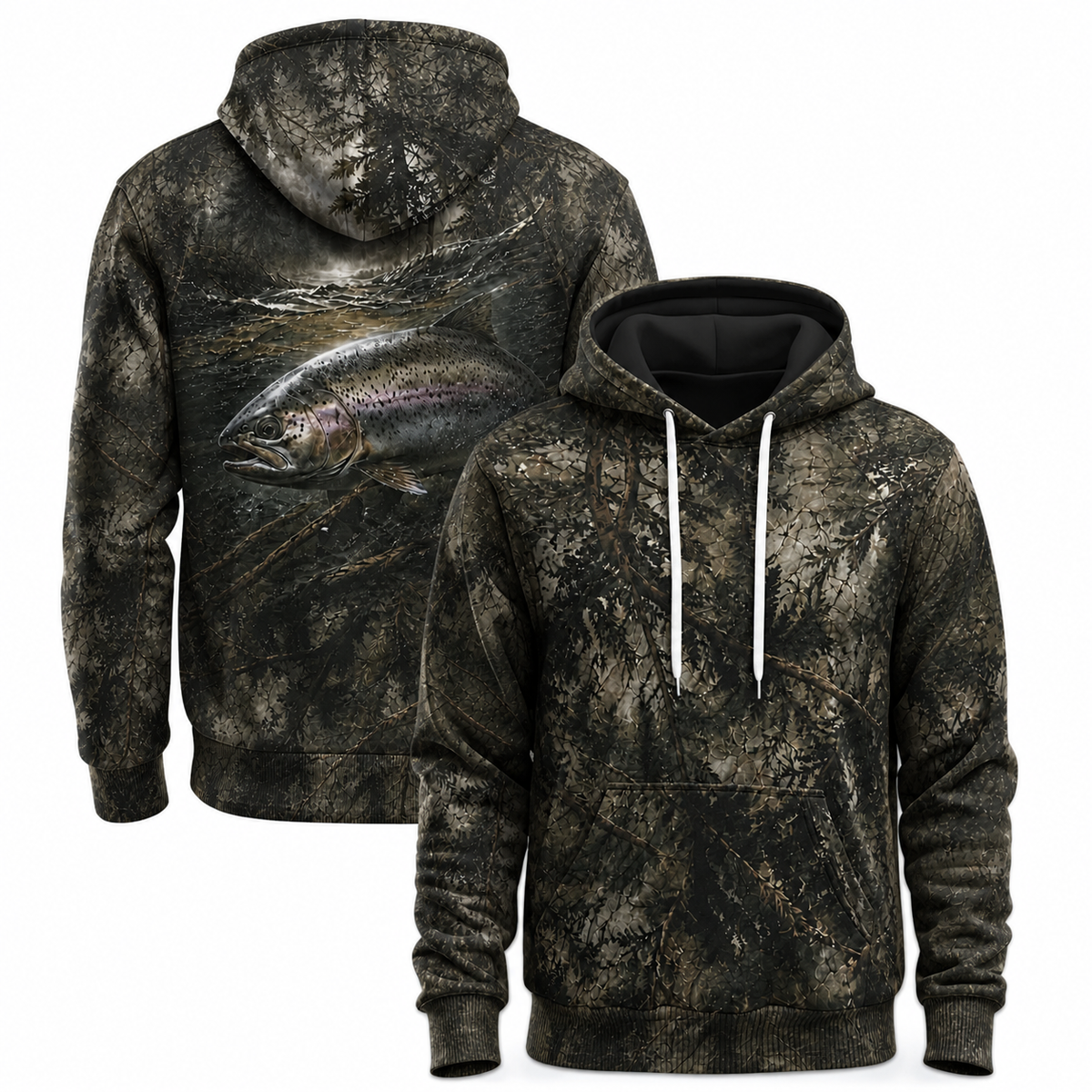 Rainbow Trout Realtree Camo 3D Fishing Hoodie for Men