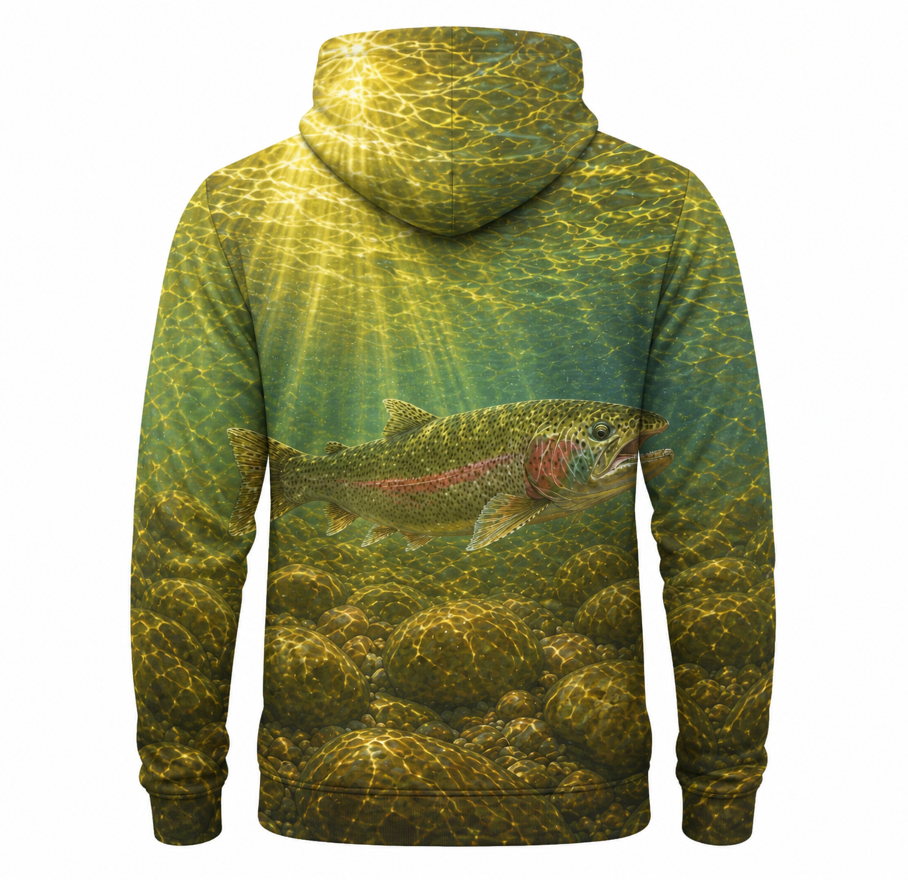Rainbow Trout Underwater 3D Fishing Hoodie – Green Camo