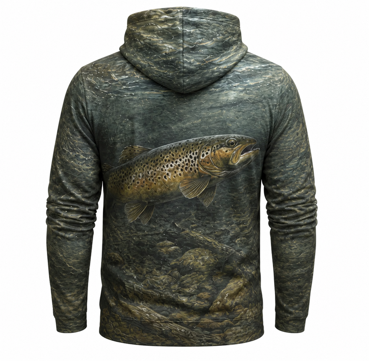 Brown Trout 3D Fishing Hoodie – River Camo Angler Gift