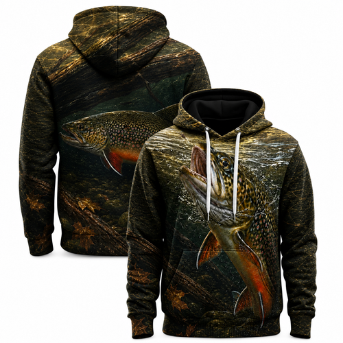 Brook Trout 3D Fishing Hoodie – Dark Forest Angler Gift