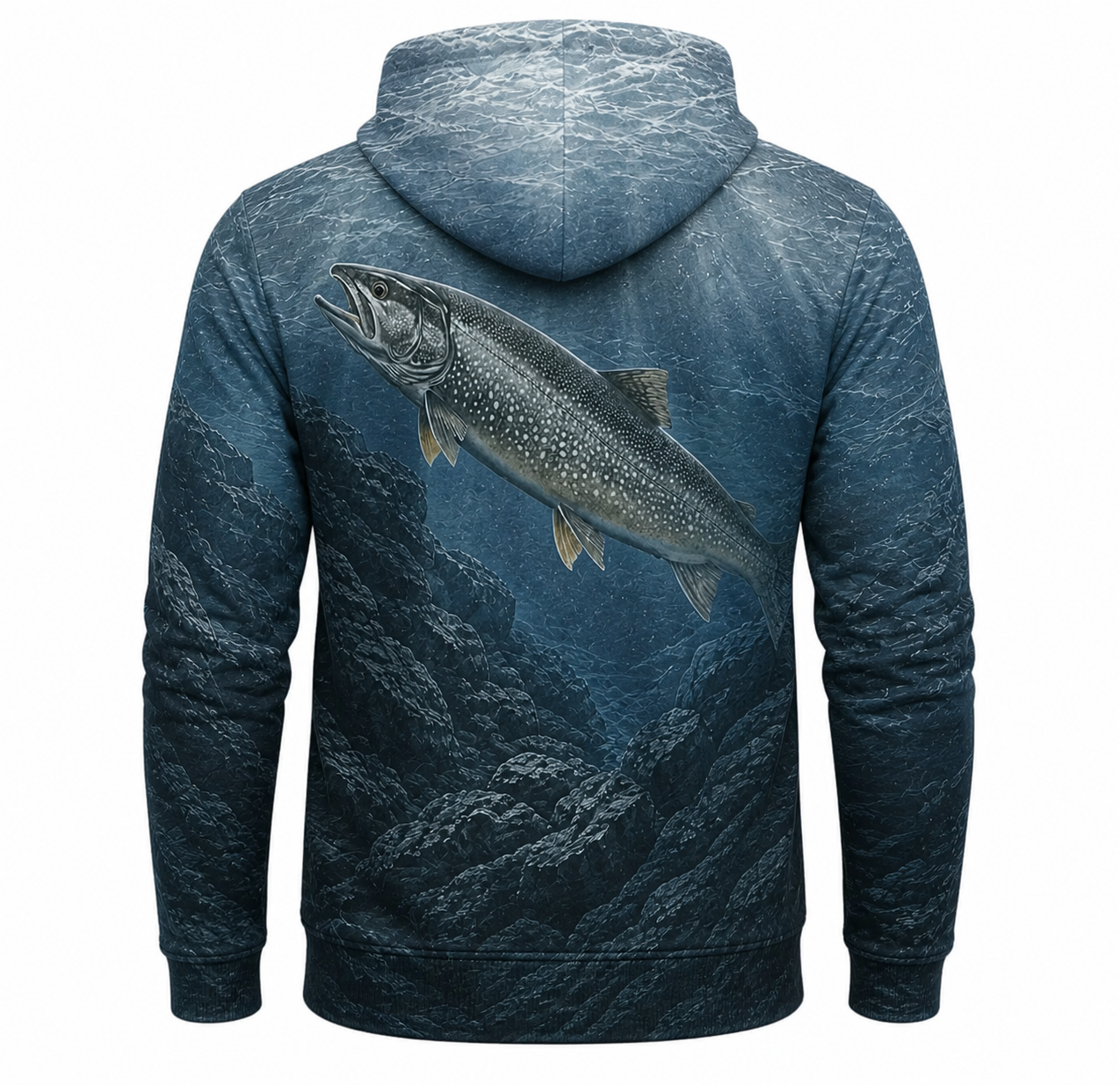 Lake Trout 3D Fishing Hoodie – Deep Rocky Water Gift