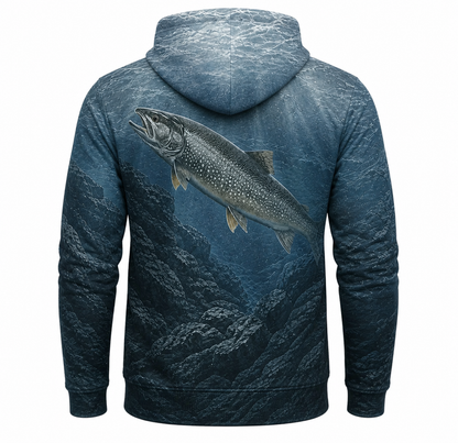 Lake Trout 3D Fishing Hoodie – Deep Rocky Water Gift