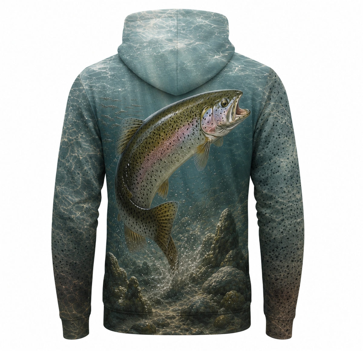Rainbow Trout 3D Fishing Hoodie – Teal Rocky Angler Gift