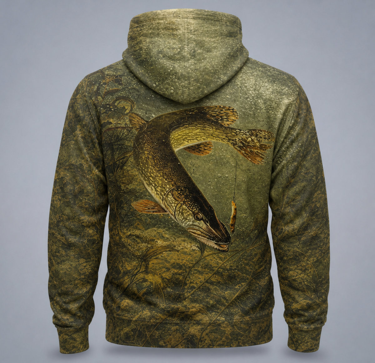 Northern Pike 3D Fishing Hoodie – Olive Swamp Angler Gift