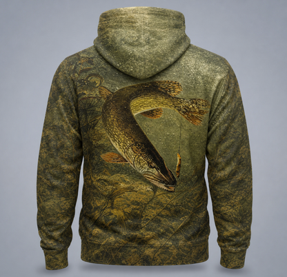 Northern Pike 3D Fishing Hoodie – Olive Swamp Angler Gift