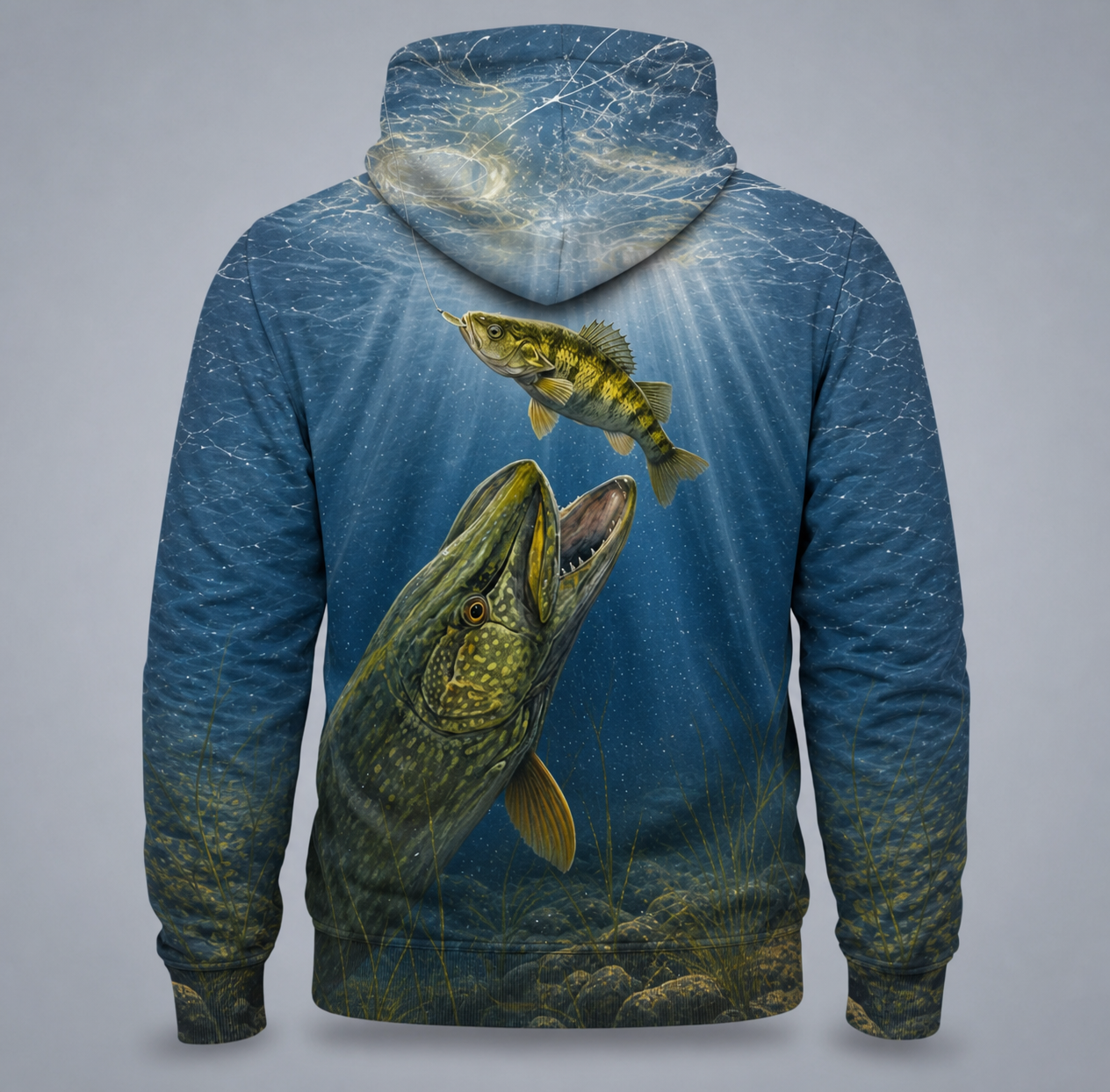 Northern Pike & Perch 3D Fishing Hoodie – Blue Water Gift