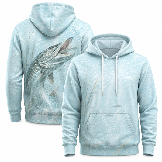 Northern Pike 3D Fishing Hoodie – Icy Water Baitfish Gift