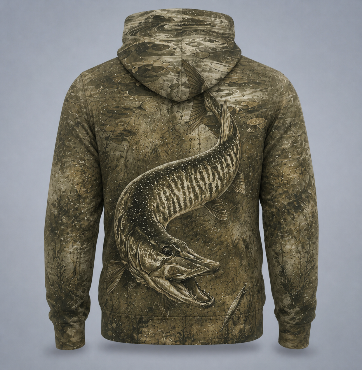 Muskie 3D Fishing Hoodie – Sepia Camo Lure Angler Gift