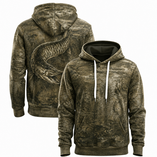 Muskie 3D Fishing Hoodie – Sepia Camo Lure Angler Gift