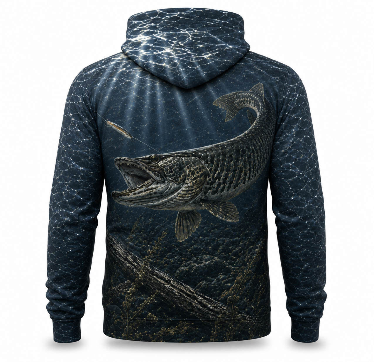 Muskie 3D Fishing Hoodie – Navy Water Strike Angler Gift