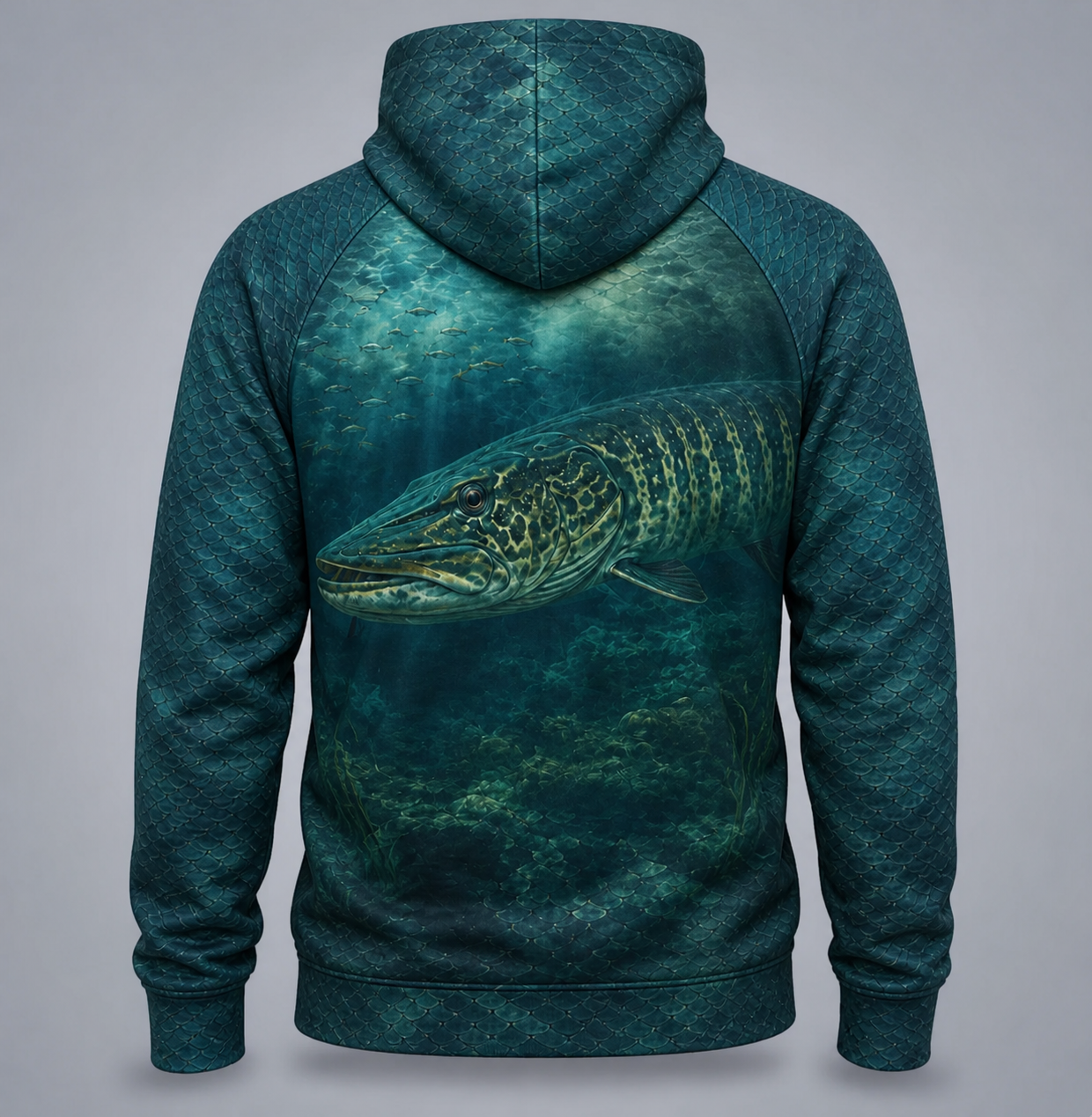 Northern Pike 3D Fishing Hoodie – Teal Scales Angler Gift