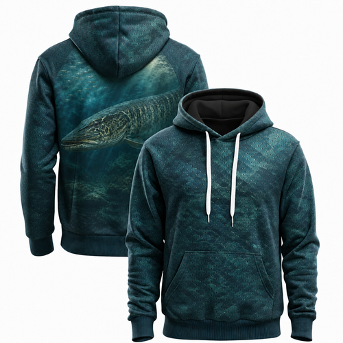Northern Pike 3D Fishing Hoodie – Teal Scales Angler Gift