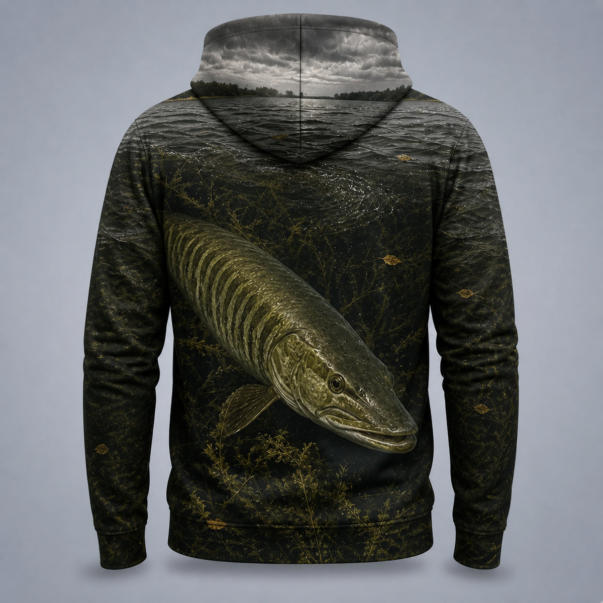 Northern Pike 3D Fishing Hoodie – Dark Lake Angler Gift