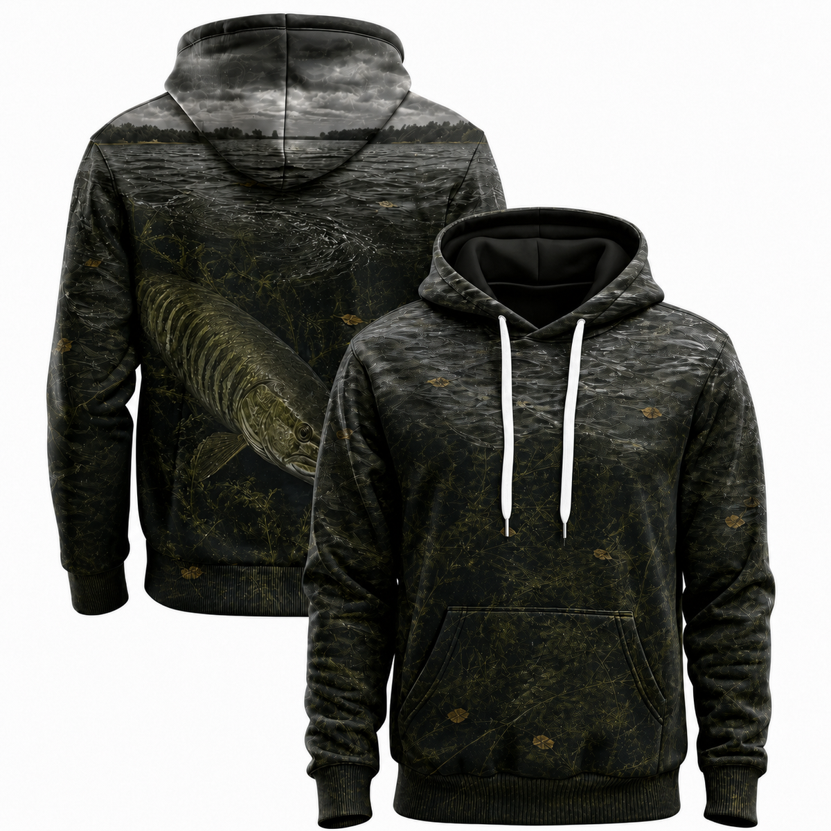 Northern Pike 3D Fishing Hoodie – Dark Lake Angler Gift