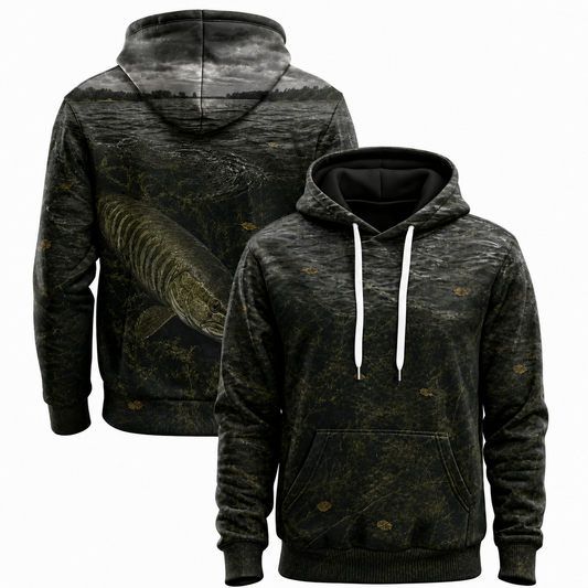Northern Pike 3D Fishing Hoodie – Dark Lake Angler Gift