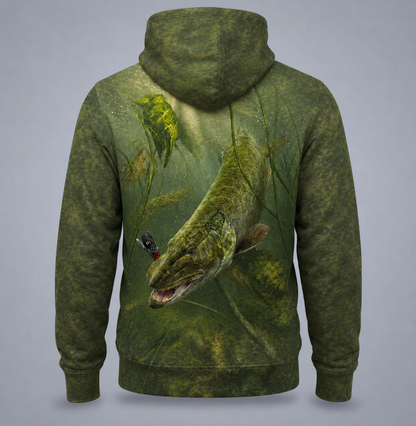 Northern Pike 3D Fishing Hoodie – Green Weeds Lure Gift