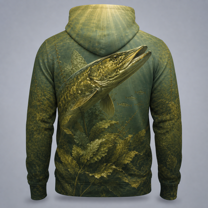 Northern Pike 3D Fishing Hoodie – Sunlit Weeds Angler Gift