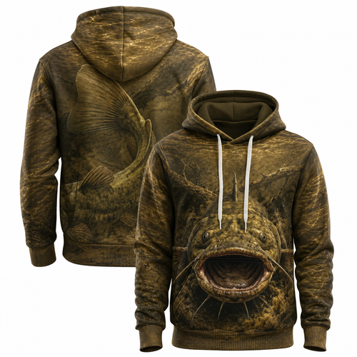 Catfish 3D Fishing Hoodie – Murky Water Angler Gift for Men