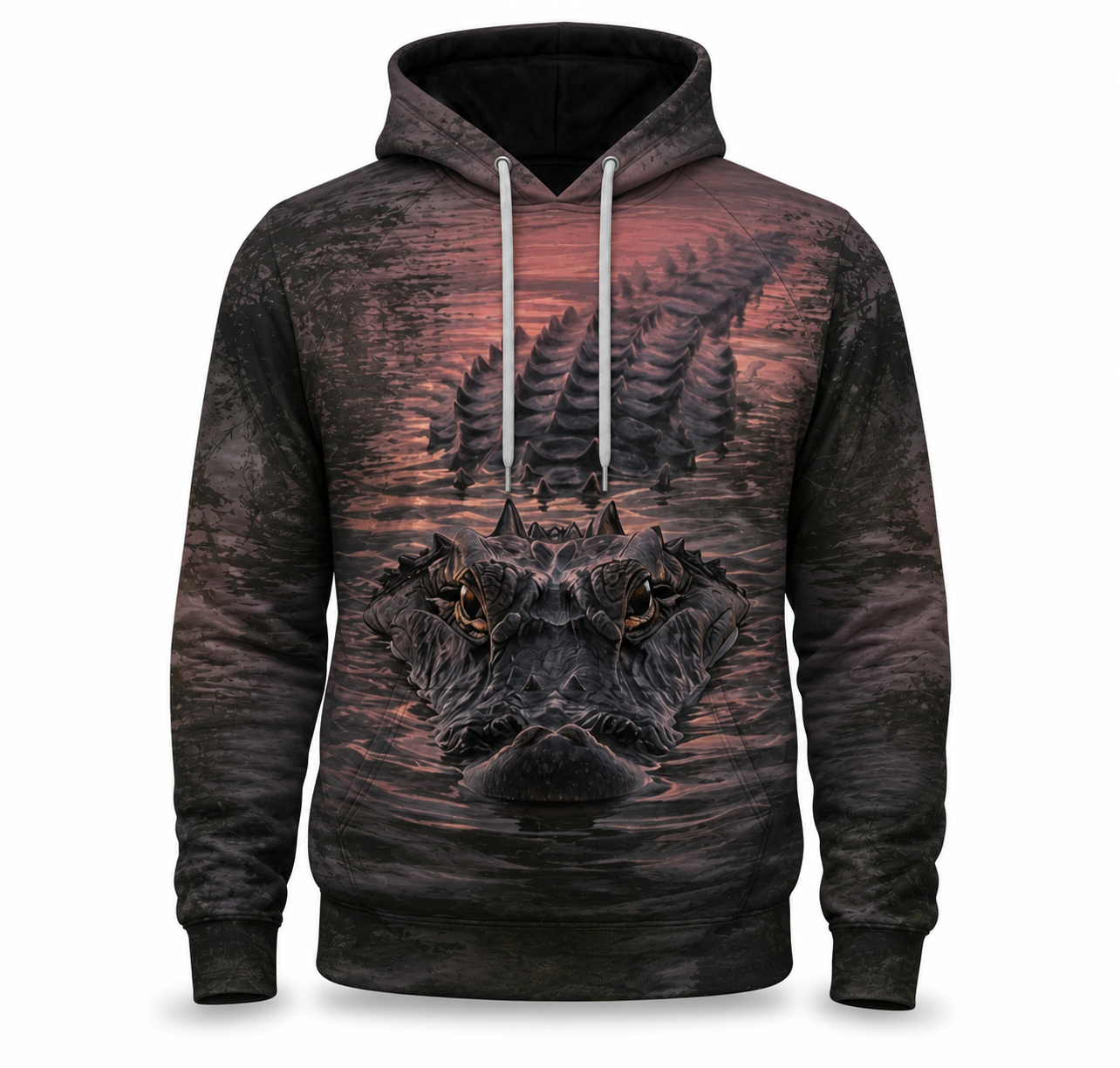Alligator 3D Hoodie – Rose Swamp Sunset Hunting Gift