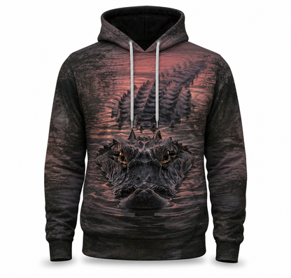 Alligator 3D Hoodie – Rose Swamp Sunset Hunting Gift