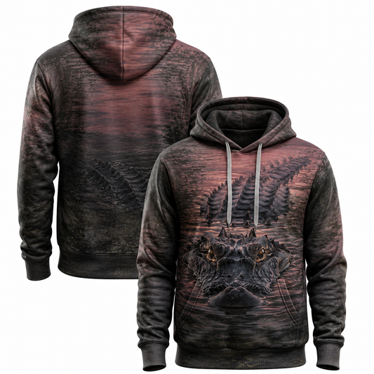 Alligator 3D Hoodie – Rose Swamp Sunset Hunting Gift