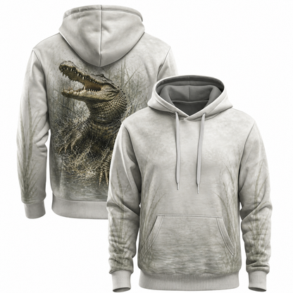 Alligator 3D Hoodie – Pale Marsh Swamp Hunting Gift for Men