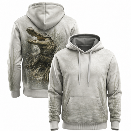 Alligator 3D Hoodie – Pale Marsh Swamp Hunting Gift for Men