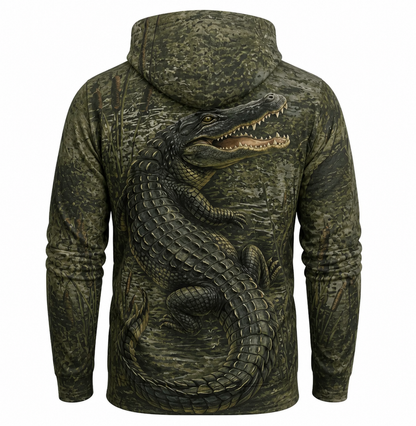 Alligator 3D Hoodie – Olive Swamp Camo Hunting Gift for Men
