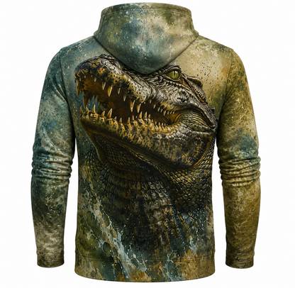 Crocodile 3D Hoodie – Teal Olive Swamp Hunting Gift for Men
