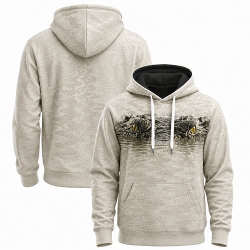 Crocodile 3D Hoodie – Ivory Water Eyes Hunting Gift for Men
