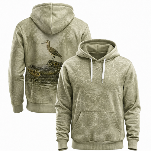 Crocodile 3D Hoodie – Ivory Marsh Bird Swamp Hunting Gift