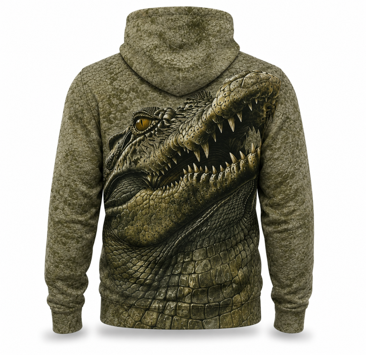 Crocodile 3D Hoodie – Olive Open Mouth Hunting Gift for Men