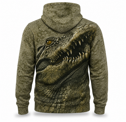 Crocodile 3D Hoodie – Olive Open Mouth Hunting Gift for Men