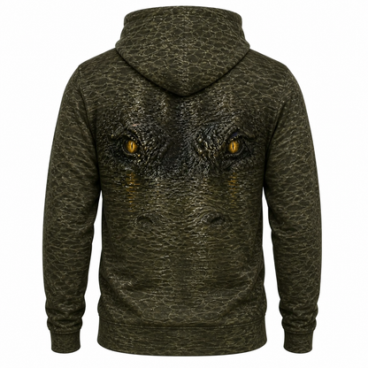 Crocodile 3D Hoodie – Dark Olive Eyes Swamp Hunting Gift