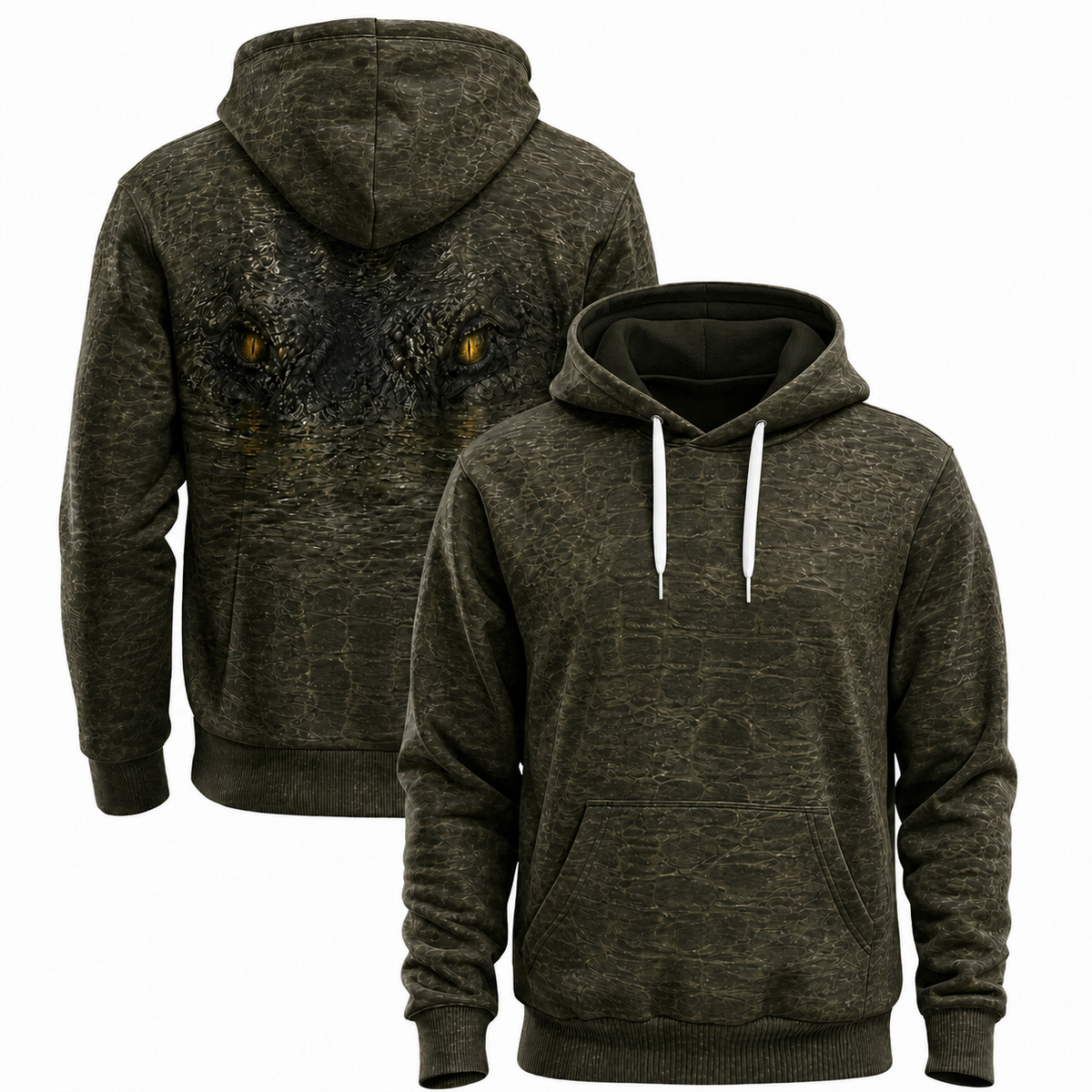 Crocodile 3D Hoodie – Dark Olive Eyes Swamp Hunting Gift