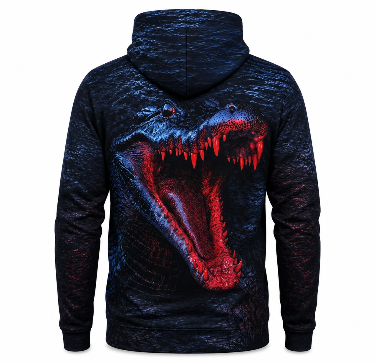 Crocodile 3D Hoodie – Red Blue Open Mouth Hunting Gift