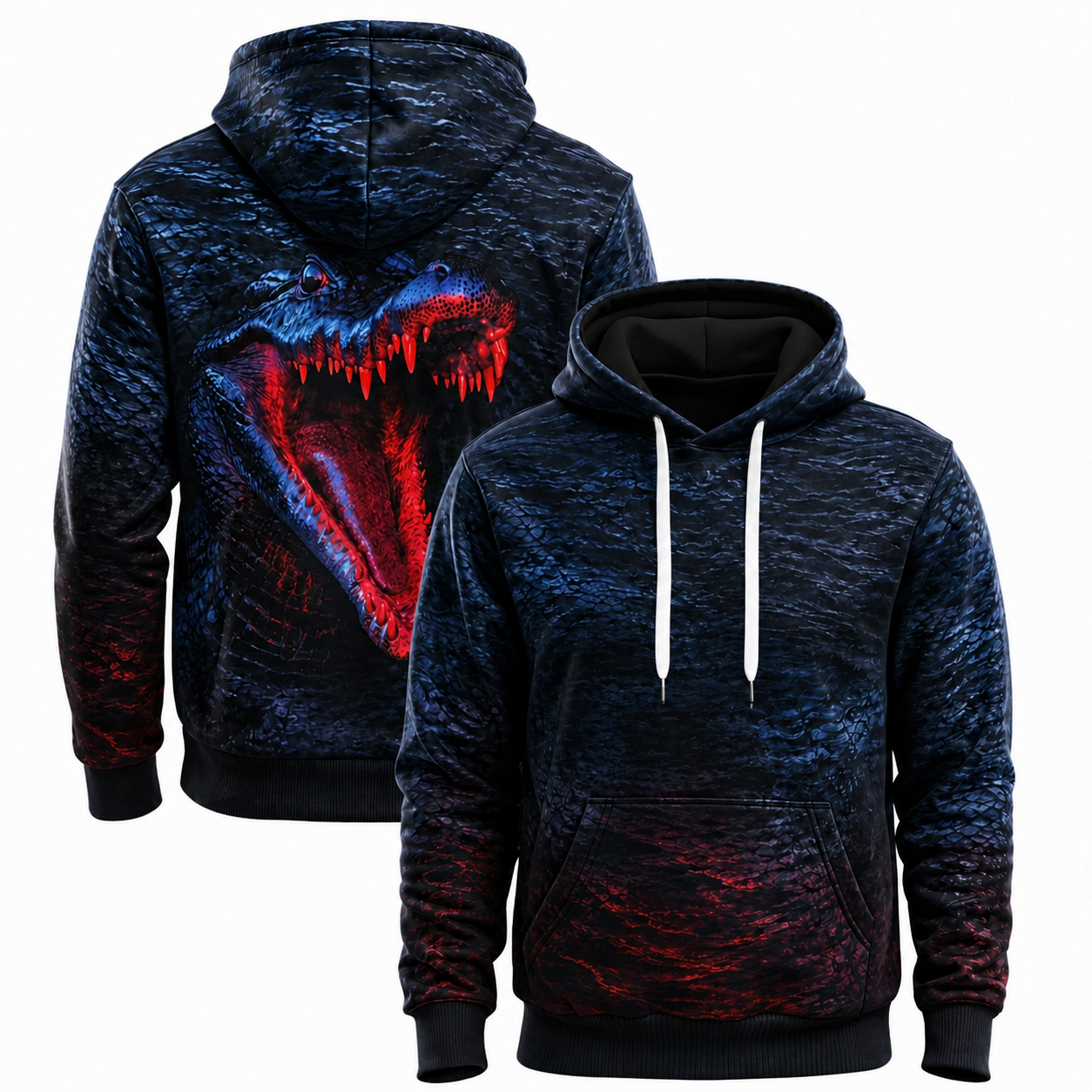 Crocodile 3D Hoodie – Red Blue Open Mouth Hunting Gift