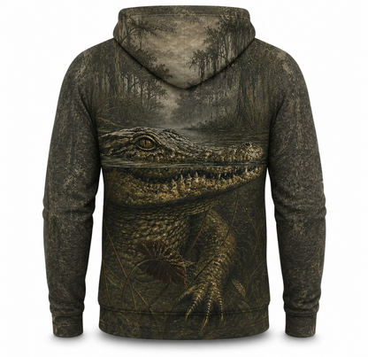 Crocodile 3D Hoodie – Bark Camo Swamp Hunting Gift for Men