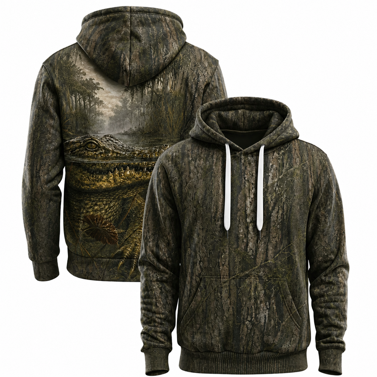 Crocodile 3D Hoodie – Bark Camo Swamp Hunting Gift for Men