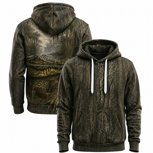 Crocodile 3D Hoodie – Bark Camo Swamp Hunting Gift for Men