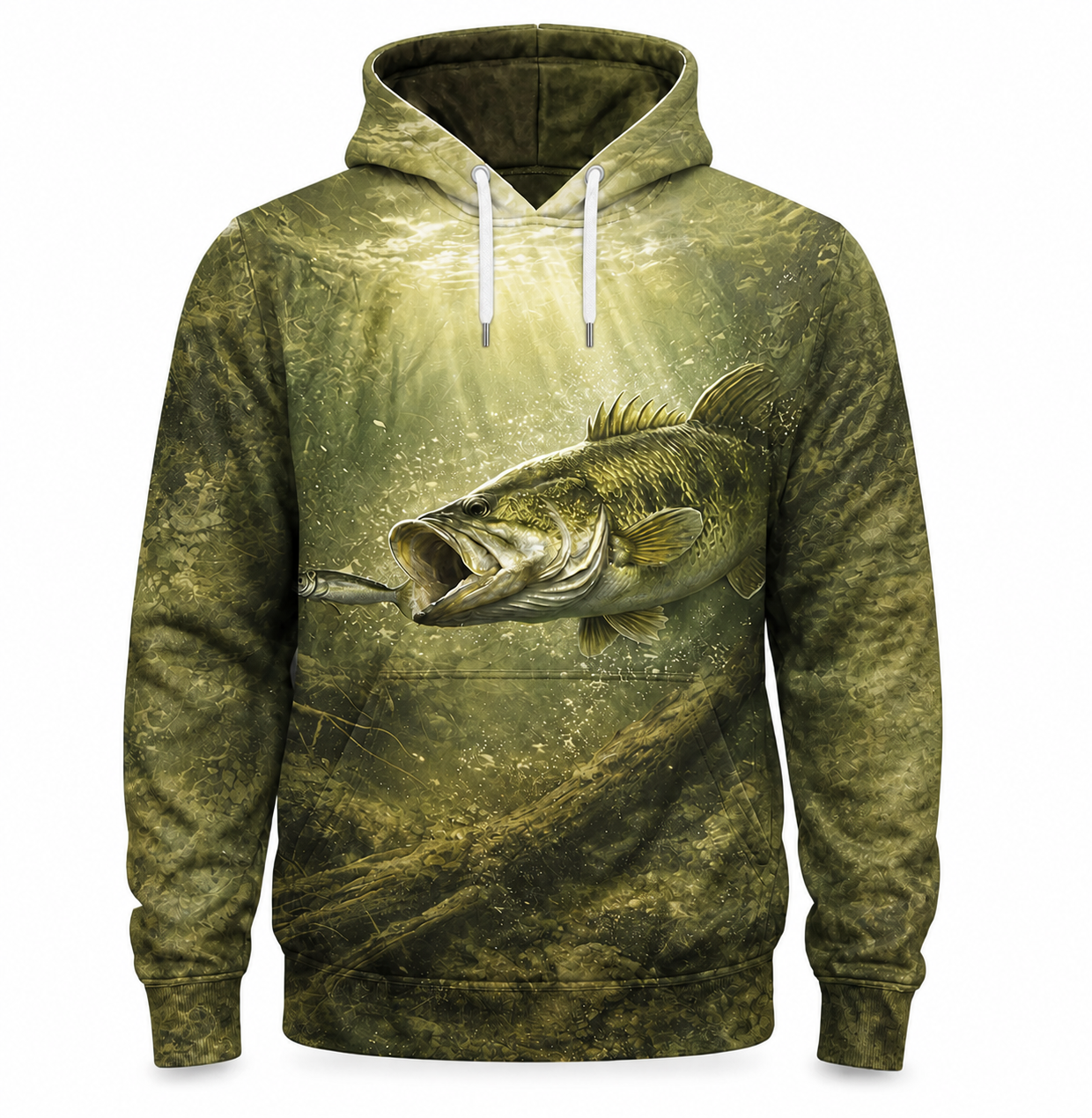 Largemouth Bass 3D Fishing Hoodie – Olive Underwater Gift