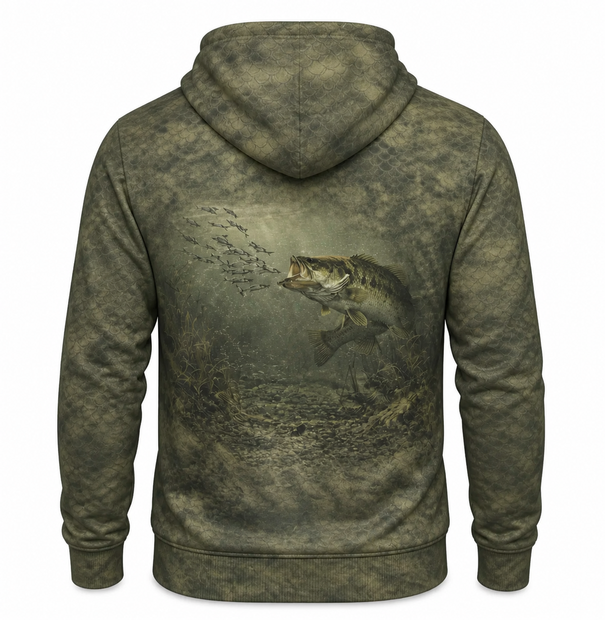 Largemouth Bass 3D Fishing Hoodie – Olive Baitfish Gift