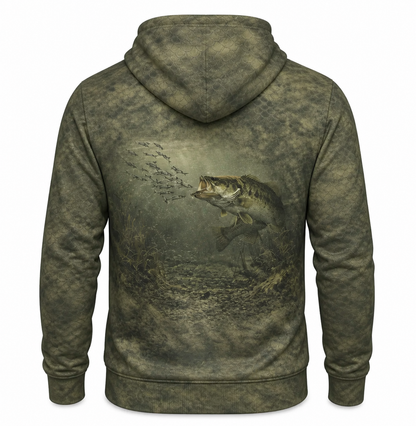 Largemouth Bass 3D Fishing Hoodie – Olive Baitfish Gift